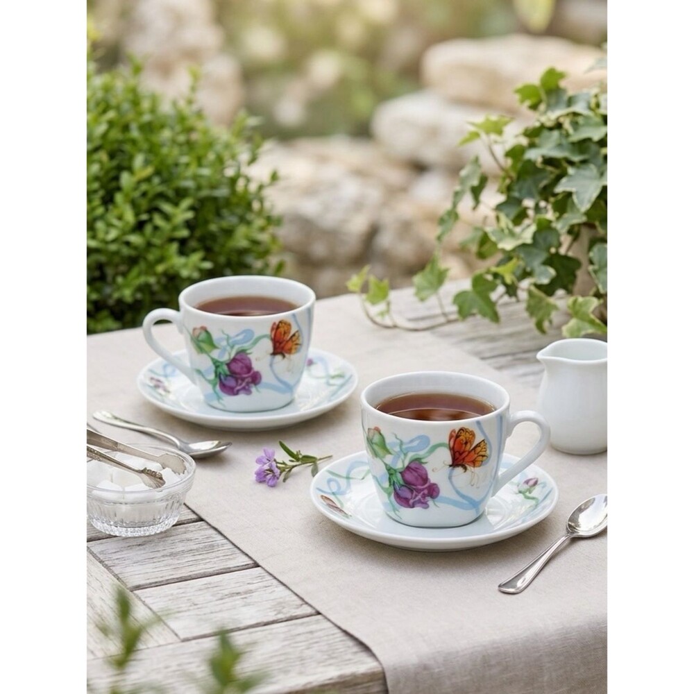 Vintage Pegasus Fine Porcelain Floral Butterfly Teacups Set of 4 Botanical Cup